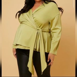 SHEIN Maternity Plus Wrap V Neck Belt Blouse